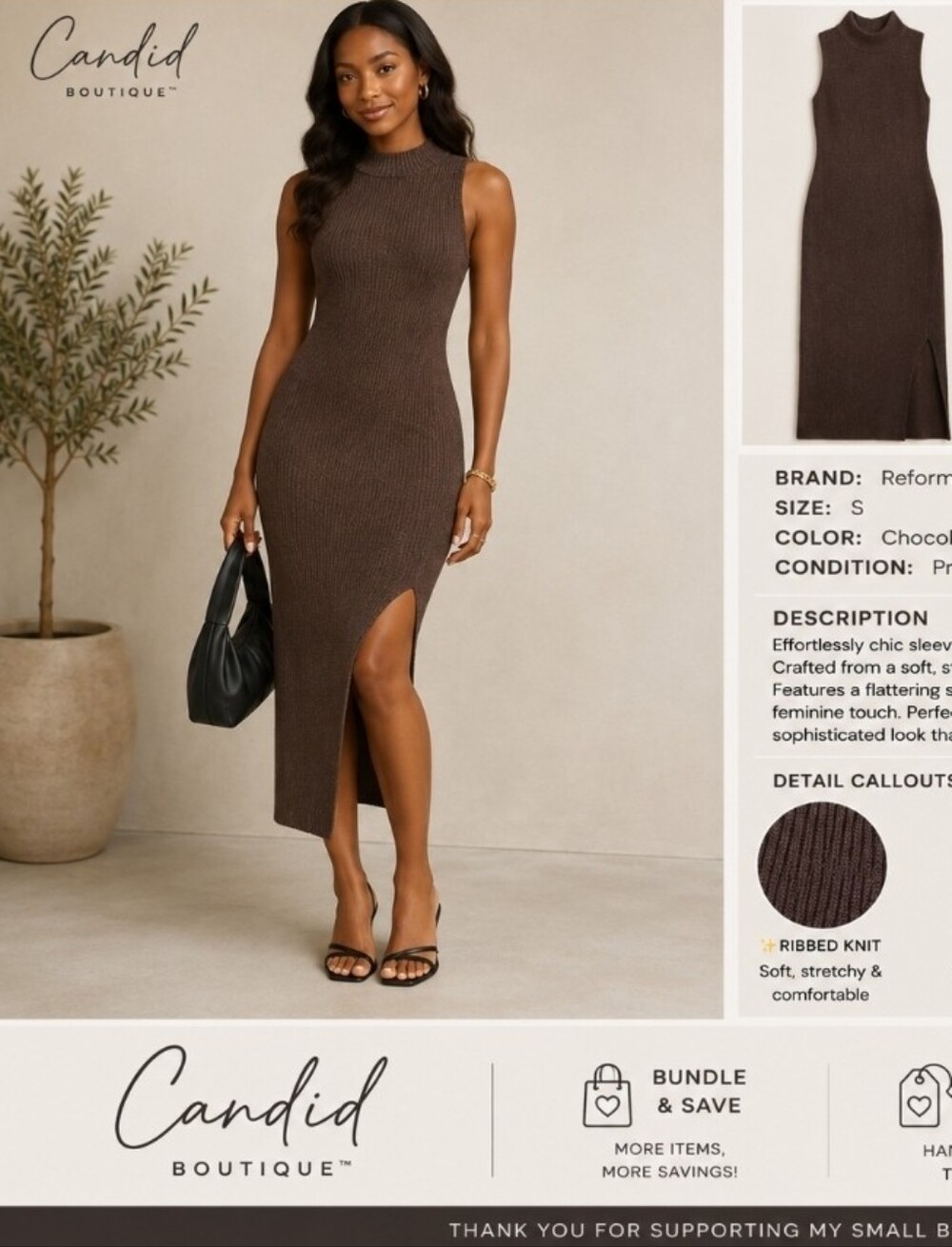525America Rib Knit Brown Midi Dress
